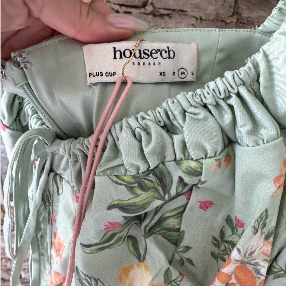 HOUSE OF CB SABRINA Midi Dress - LIGHT JADE PRINT BUSTIER SUNDRESS -PLUS CUP - Picture 7 of 7